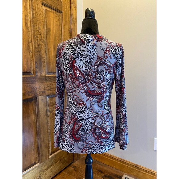 Bisou Bisou Womens Large Paisley Stretchy Black Red Bell Sleeve Boho Blouse Top - Picture 6 of 10